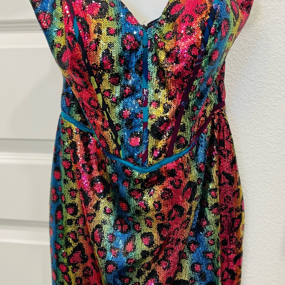Strapless sequin multicolor animal print dress